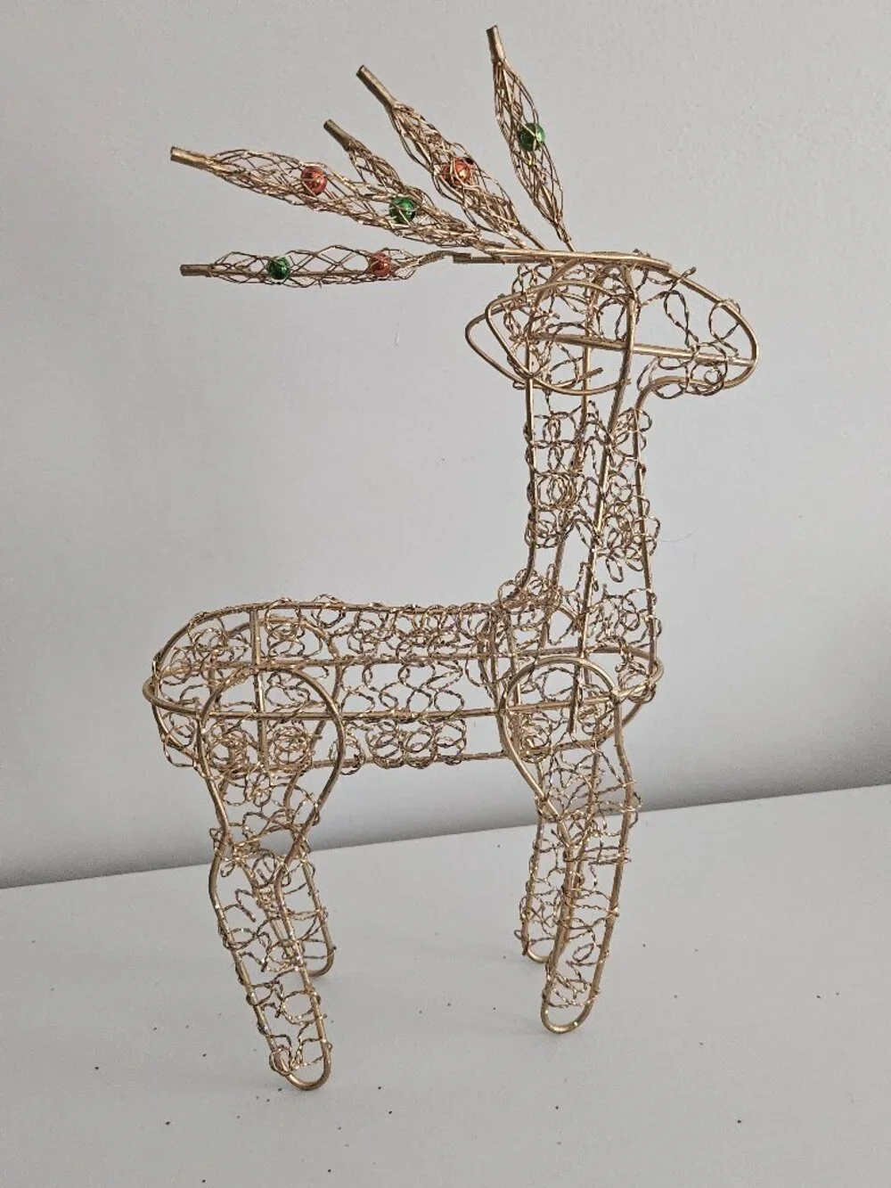 Gold Tone Wire Reindeer with Jingle Bell Antlers